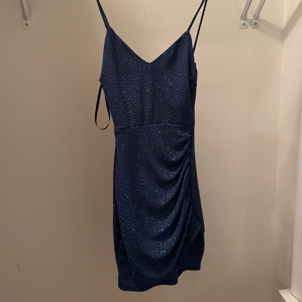 Windsor blue sparkly mini dress, backless